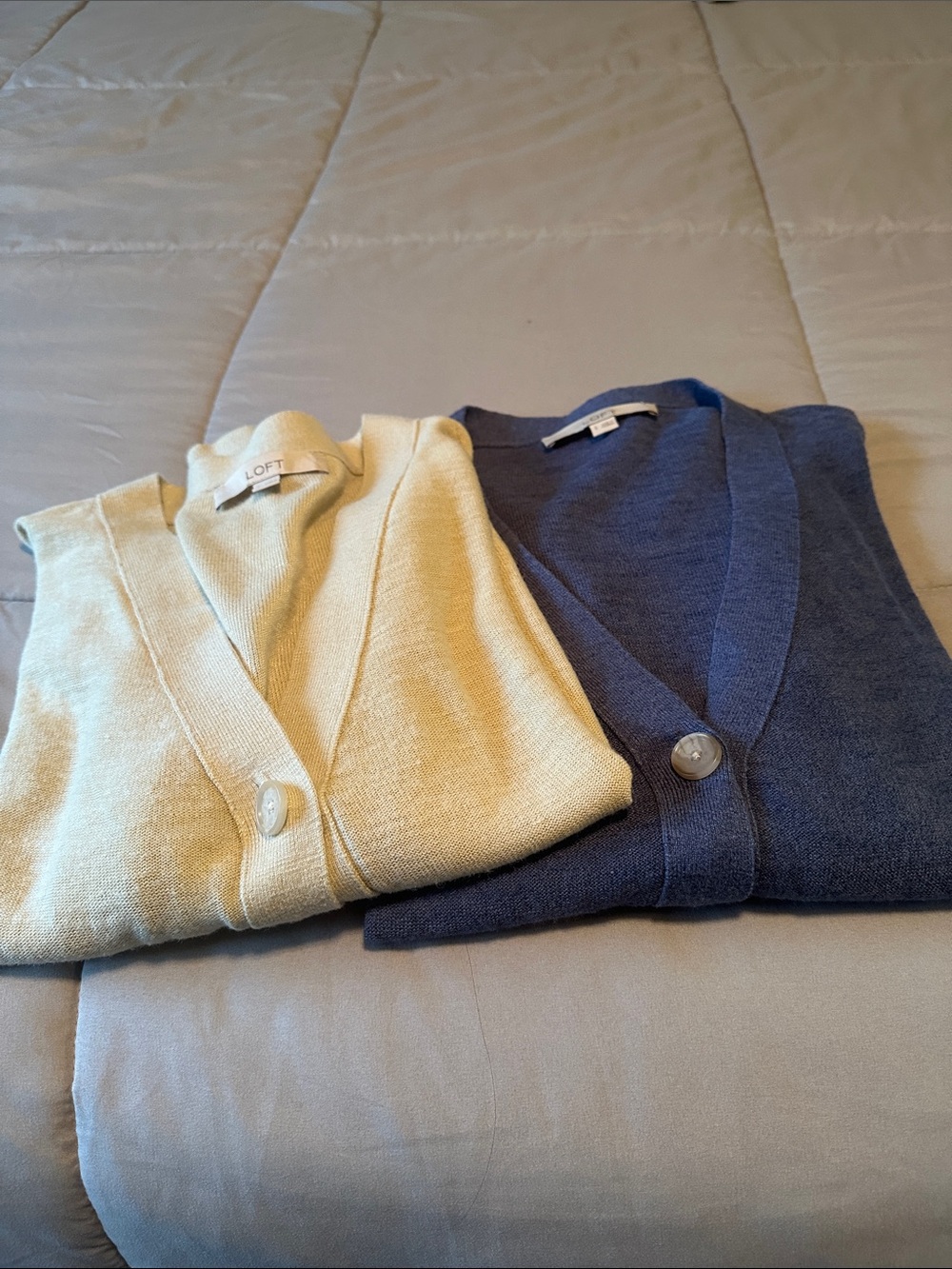 LOFT Women's Boyfriend Style Cardigans in Cream and Blue
